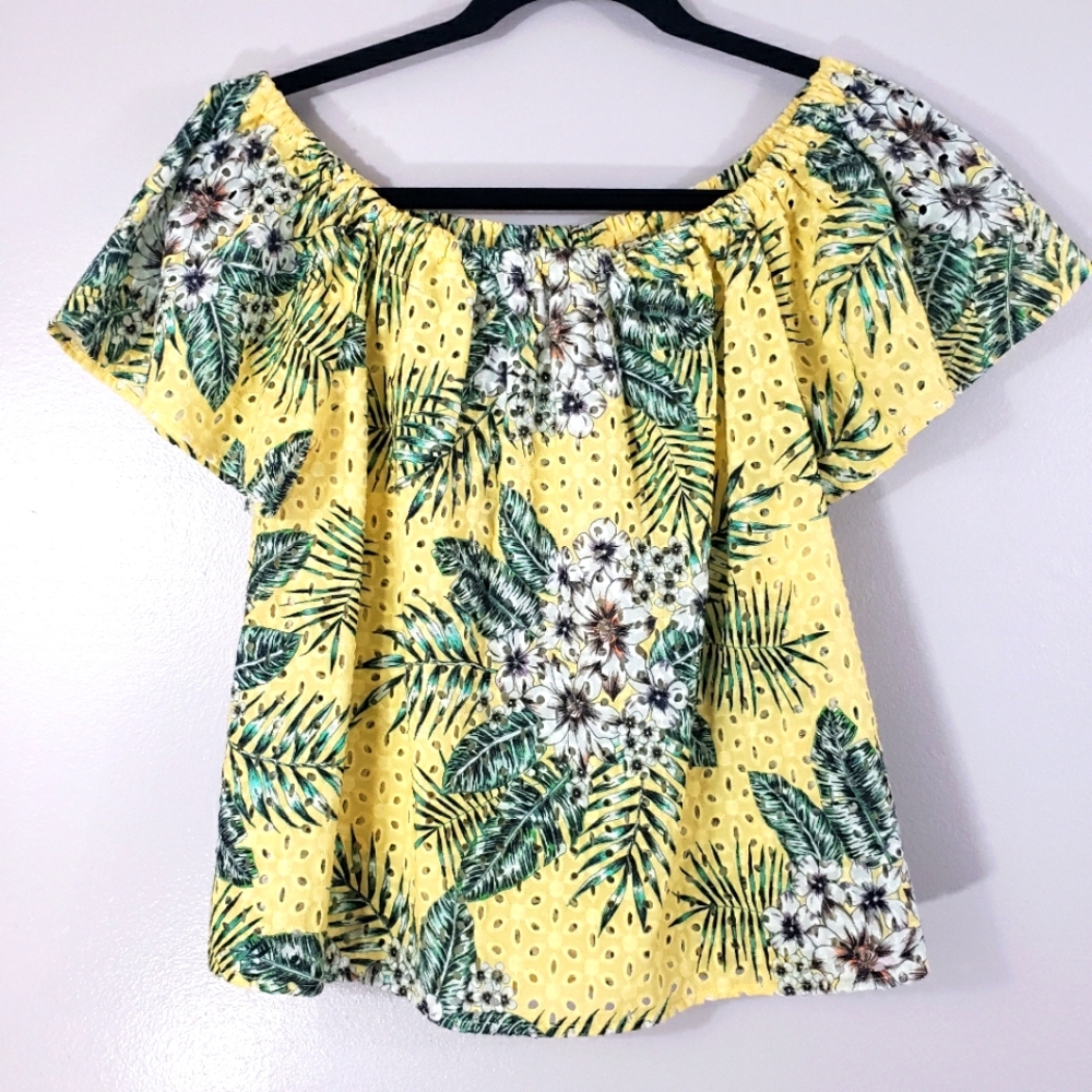BB DAKOTA Kass print eyelet off shoulder top